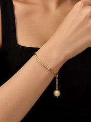 Natural South Sea Golden Pearl S925 Silver Gold Plated Pearl Bracelet, Minimalist Rhinestone Half Bangle for Gift & Daily