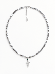 Madama Grade Japanese Akoya Silver-Gray Pearl Snake Pendant Necklace, S925 Silver Emerald Teardrop Crystal Serpent Pearl Choker, Vintage Gothic Jewelry Gift for Women