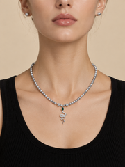 Madama Grade Japanese Akoya Silver-Gray Pearl Snake Pendant Necklace, S925 Silver Emerald Teardrop Crystal Serpent Pearl Choker, Vintage Gothic Jewelry Gift for Women