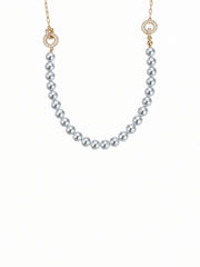 Madama Grade Japanese Akoya Silver-Gray Pearl Necklace，Dual Wear Design, S925 Silver Gold Plated,Crystal Circle Link Pearl Strand，Luxury Statement Jewelry for Wedding & Gift