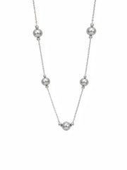 Madama Grade Japanese Akoya Silver-Gray Pearl Station Necklace, S925 Sterling Silver Starry Sky Pearl Necklace for Women
