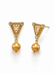 Real South Sea Golden Pearl Earrings 925 Silver Gold Plated Geometric Filigree Earrings for Women