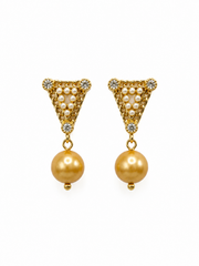 Real South Sea Golden Pearl Earrings 925 Silver Gold Plated Geometric Filigree Earrings for Women
