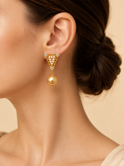 Real South Sea Golden Pearl Earrings 925 Silver Gold Plated Geometric Filigree Earrings for Women