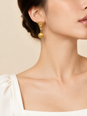 Real South Sea Golden Pearl Earrings 925 Silver Gold Plated Geometric Filigree Earrings for Women
