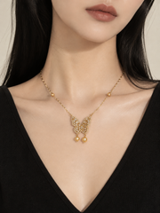 Luxury South Sea Gold Pearl Necklace Vintage Butterfly Design Statement Jewelry Gift for Her for Women