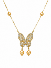 Luxury South Sea Gold Pearl Necklace Vintage Butterfly Design Statement Jewelry Gift for Her for Women