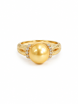 S925 Silver Gold Plated Pearl Ring, Classic Textured Golden Pearl Ring for Daily & Bridal Gift
