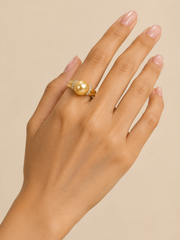 S925 Silver Gold Plated Pearl Ring, Classic Textured Golden Pearl Ring for Daily & Bridal Gift