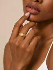 S925 Silver Gold Plated Pearl Ring, Classic Textured Golden Pearl Ring for Daily & Bridal Gift
