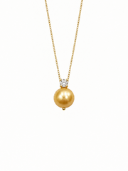 Natural South Sea Golden Pearl Necklace, Minimalist S925 Silver Gold Plated Pendant with Rhinestone