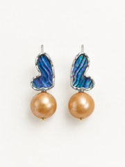 South Sea Golden Pearl Stud Earrings，Abalone Shell Heart Wing Pearl Drop Earrings for Women