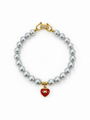 Elegant Red Heart Pearl Strand Bracelet，Japanese Akoya Silver-Gray Pearl  Pearls Gold Clasp for Daily, Wedding & Gift for Her