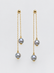 Japanese Akoya Silver-Gray Pearl Pearl Ear Threaders，Silver Blue Double Pearl Gold Chain Dangle Earrings