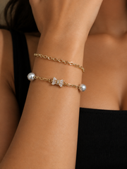 Japanese Akoya Silver-Gray Pearl Heart Pendant bracelet，Silver Blue Round Pearl Dainty Gold Tonebracelet for Women