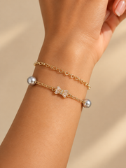 Japanese Akoya Silver-Gray Pearl Heart Pendant bracelet，Silver Blue Round Pearl Dainty Gold Tonebracelet for Women