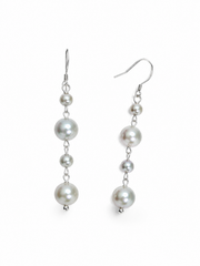 Elegant Graduated Pearl Hook Earrings，Gray Japanese pearl Silver-Blue Dangle for Wedding, Daily & Gift for Her