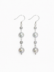 Elegant Graduated Pearl Hook Earrings，Gray Japanese pearl Silver-Blue Dangle for Wedding, Daily & Gift for Her
