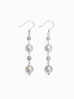 Elegant Graduated Pearl Hook Earrings，Gray Japanese pearl Silver-Blue Dangle for Wedding, Daily & Gift for Her