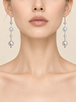 Elegant Graduated Pearl Hook Earrings，Gray Japanese pearl Silver-Blue Dangle for Wedding, Daily & Gift for Her