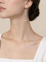 Elegant Graduated Pearl Hook Earrings，Gray Japanese pearl Silver-Blue Dangle for Wedding, Daily & Gift for Her