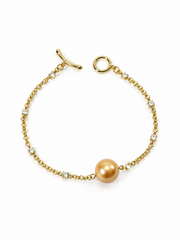South Sea Golden Pearl OT Clasp Bracelet，Luxury Gold Tone Pearl Chain Bracelet for Women