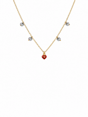 Minimalist Red Heart & Pearl Station Necklace，Japanese Akoya Silver-Gray Pearl Pearl Gold Chain for Everyday, Date & Gift for Her