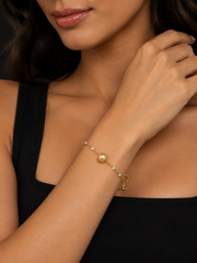 South Sea Golden Pearl OT Clasp Bracelet，Luxury Gold Tone Pearl Chain Bracelet for Women