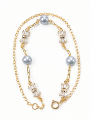 Japanese Akoya Silver-Gray Pearl Heart Pendant bracelet，Silver Blue Round Pearl Dainty Gold Tonebracelet for Women