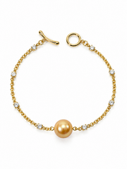 South Sea Golden Pearl OT Clasp Bracelet，Luxury Gold Tone Pearl Chain Bracelet for Women