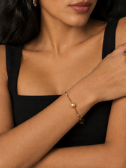 South Sea Golden Pearl OT Clasp Bracelet，Luxury Gold Tone Pearl Chain Bracelet for Women