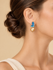 South Sea Golden Pearl Stud Earrings，Abalone Shell Heart Wing Pearl Drop Earrings for Women