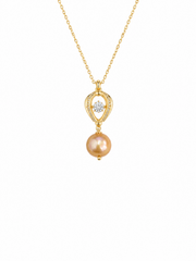 Natural South Sea Golden Pearl S925 Silver Gold Plated Necklace,Hot Air Balloon Pendant with Round Rhinestone for Gift & Daily