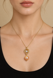 Natural South Sea Golden Pearl S925 Silver Gold Plated Necklace,Hot Air Balloon Pendant with Round Rhinestone for Gift & Daily