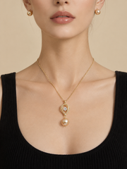 Natural South Sea Golden Pearl S925 Silver Gold Plated Necklace,Hot Air Balloon Pendant with Round Rhinestone for Gift & Daily