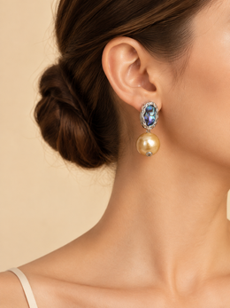 S925 Sterling Silver Natural South Sea Golden Pearl Drop Earrings，Dangling earrings with iridescent rainbow abalone shell, great for daily & special occasion wear