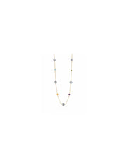 Starry Station Pearl Necklace for Women, Madama Grade Japanese Akoya Silver-Gray Pearls, Dainty Gold Chain with Multicolor Gemstone Accents, Everyday Luxury Jewelry Gift