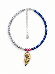Half Heart Charm Beaded Bracelet for Women, Madama Grade Japanese Akoya Silver-Gray Pearls, Peridot & Sapphire Blue Gemstone Beads, Meaningful Stackable Jewelry Gift