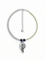 Half Heart Charm Beaded Bracelet for Women, Madama Grade Japanese Akoya Silver-Gray Pearls, Peridot & Sapphire Blue Gemstone Beads, Meaningful Stackable Jewelry Gift