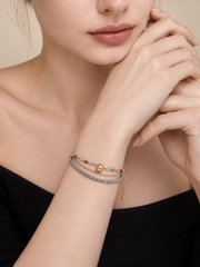Madama Grade Japanese Akoya Silver-Gray Pearl Multi-Layer Bracelet, Rainbow Crystal Gold Stacking Bracelet, South Sea Golden Pearl Charm, Vintage Jewelry Gift for Women