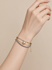 Madama Grade Japanese Akoya Silver-Gray Pearl Multi-Layer Bracelet, Rainbow Crystal Gold Stacking Bracelet, South Sea Golden Pearl Charm, Vintage Jewelry Gift for Women