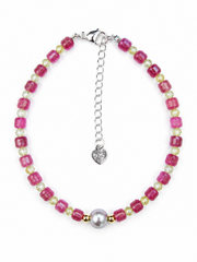 Madama Grade Japanese Akoya Silver-Gray Pearl & Pink Tourmaline Bracelet, 4mm Faceted Gemstone Beads, S925 Sterling Silver Adjustable Beaded Bracelet for Women