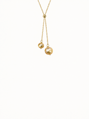 Adjustable Lariat South Sea Golden Pearl Necklace, Madama Grade Natural Golden Pearls 10mm+11mm, 14K Gold Filled Chain Y Drop Necklace for Women