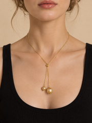 Adjustable Lariat South Sea Golden Pearl Necklace, Madama Grade Natural Golden Pearls 10mm+11mm, 14K Gold Filled Chain Y Drop Necklace for Women