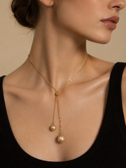Adjustable Lariat South Sea Golden Pearl Necklace, Madama Grade Natural Golden Pearls 10mm+11mm, 14K Gold Filled Chain Y Drop Necklace for Women