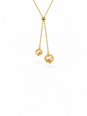 Adjustable Lariat South Sea Golden Pearl Necklace, Madama Grade Natural Golden Pearls 10mm+11mm, 14K Gold Filled Chain Y Drop Necklace for Women