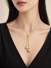 Adjustable Lariat South Sea Golden Pearl Necklace, Madama Grade Natural Golden Pearls 10mm+11mm, 14K Gold Filled Chain Y Drop Necklace for Women