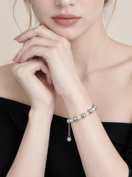 Madama Grade Japanese Akoya Silver-Gray Pearl Bracelet,Genuine Akoya Pearls, S925 Sterling Silver Adjustable Beaded Bracelet for Women