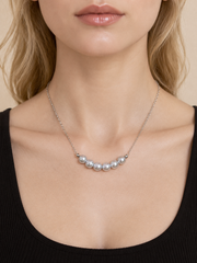 Madama Grade Japanese Akoya Silver-Gray Pearl Smile Necklace，S925 Sterling Silver, Curved Five Pearl Choker, Luxury Statement Jewelry for Wedding & Gift