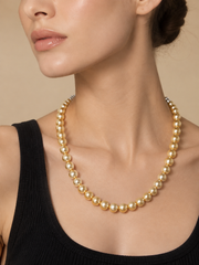 Timeless Natural South Sea Golden Pearl Necklace, S925 Sterling Silver, Hand-Knotted Single Strand Pearl Necklace, Wedding & Daily Wear